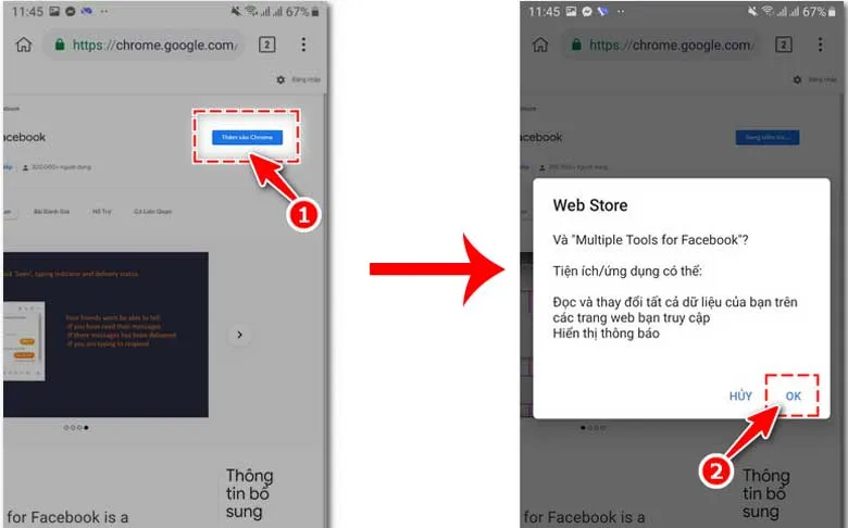 Thêm tiện ích Multiple Tools for Facebook vào trình duyệt Kiwi để thực hiện xóa hàng loạt