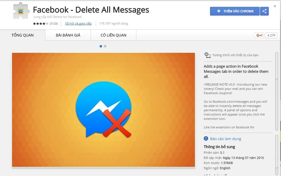 Tiện ích Facebook Delete All Messages