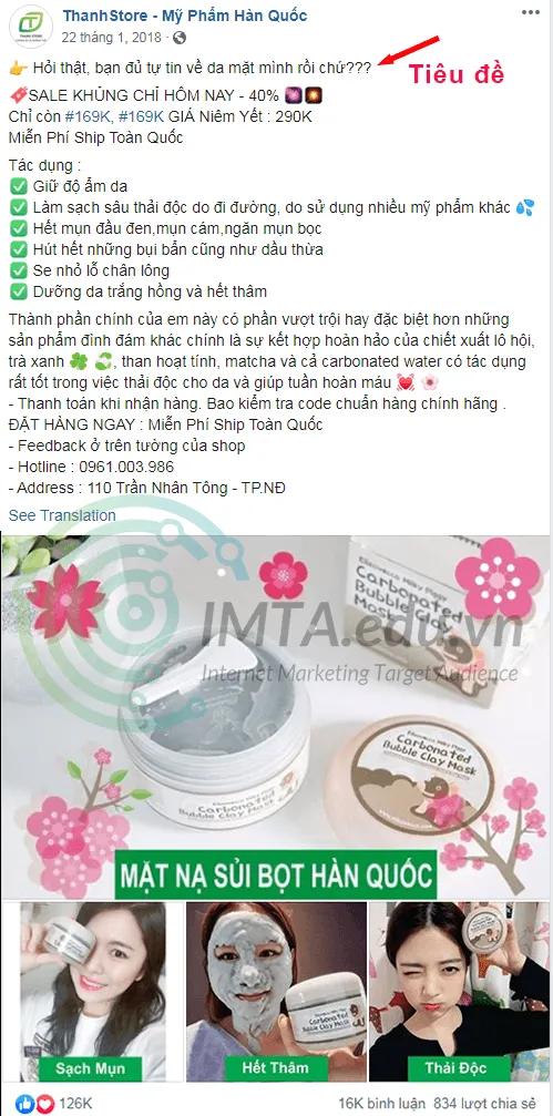 Tiêu đề bán mỹ phẩm online
