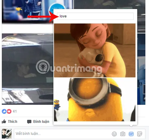 Tìm kiếm ảnh GIF trên Facebook
