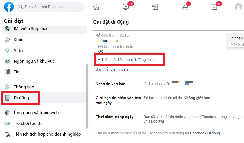 Tìm và chọn mục Di động để quản lý số điện thoại trên máy tính