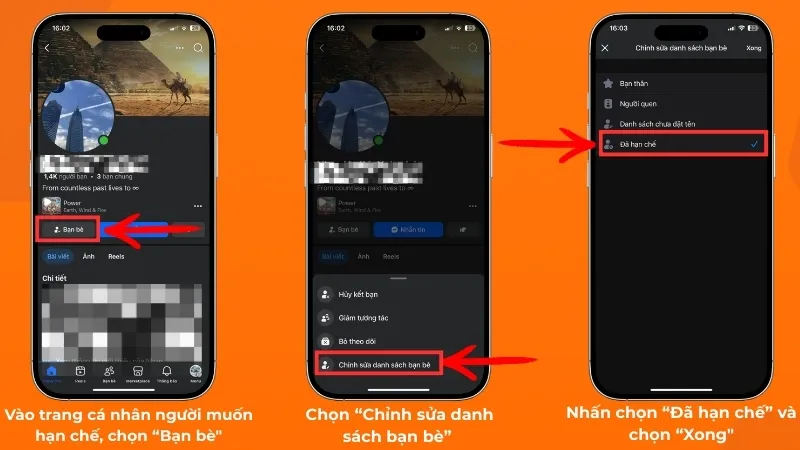 Trang cá nhân → Bạn bè → Chỉnh sửa danh sách → "Đã hạn chế".