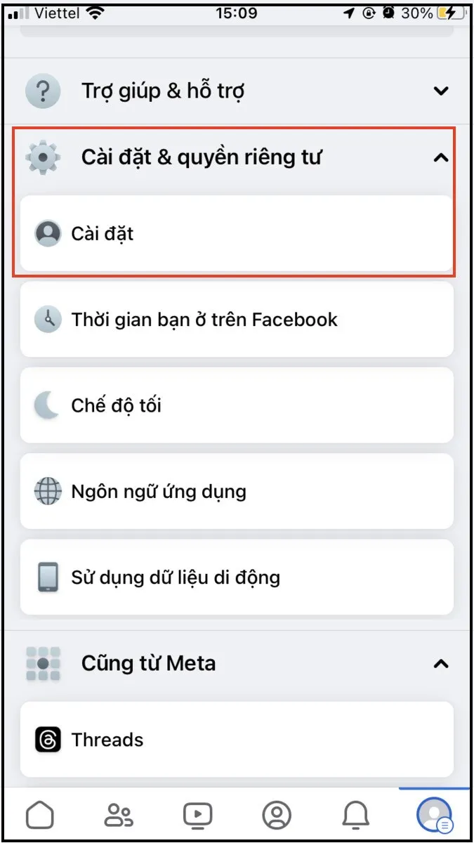 Truy cập Cài đặt để quản lý các trang cá nhân của bạn