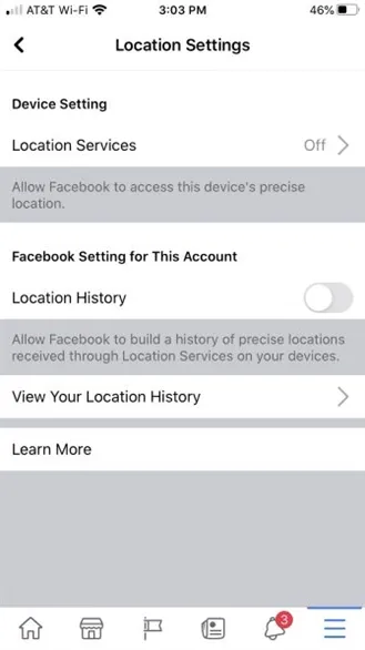 Truy cập cài đặt quyền Vị trí của ứng dụng Facebook trên iOS để kiểm soát dữ liệu định vị
