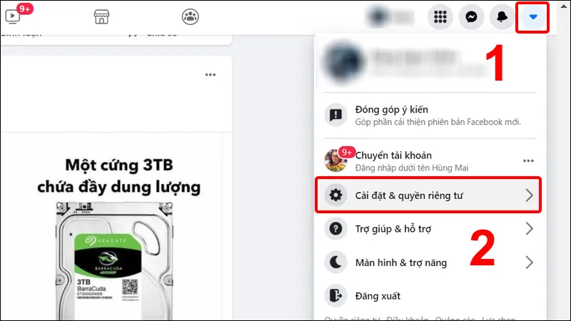 Truy cập cài đặt và quyền riêng tư trên giao diện máy tính