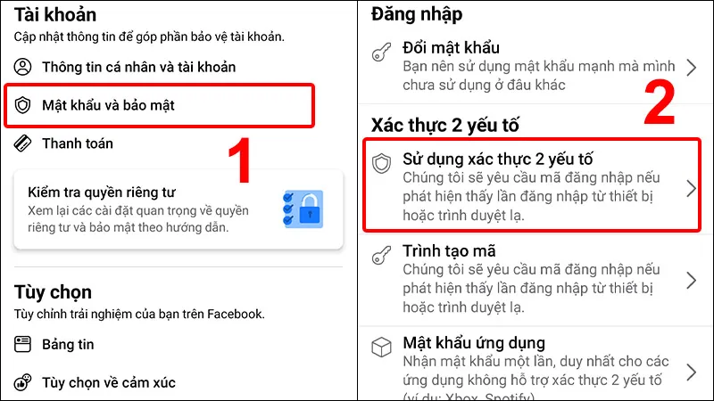Truy cập Mật khẩu và bảo mật rồi chọn Sử dụng xác thực 2 yếu tố