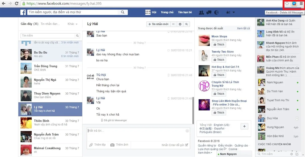 Truy cập tin nhắn trên Facebook để xóa hàng loạt (thủ công)