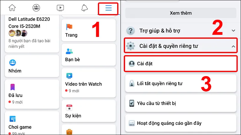 Truy cập vào cài đặt tài khoản Facebook của bạn để bắt đầu thiết lập bảo mật