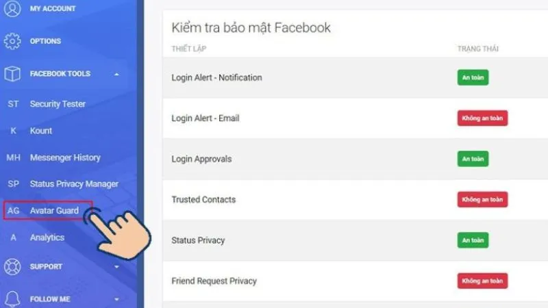 Truy cập vào tính năng Avatar Guard (AG) của J2TEAM Security