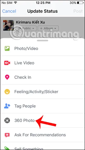Tùy chọn 360 Photo, minh họa cho một tính năng đã lỗi thời khi so sánh với video cover Facebook