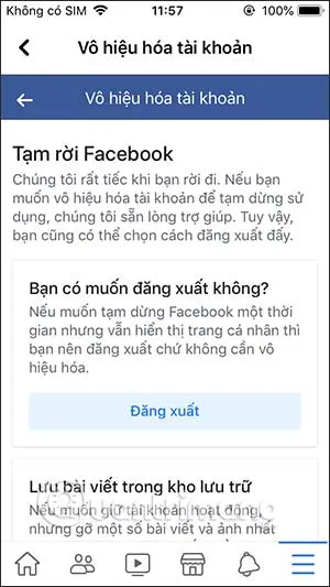 Tùy chọn Đăng xuất