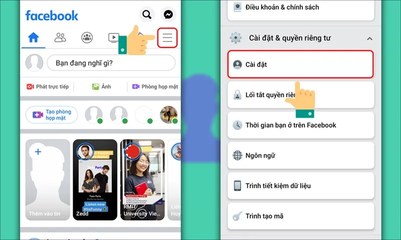 Vào mục Cài đặt trên Facebook di động