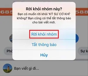 Xác nhận lần cuối quyết định rời khỏi nhóm Facebook để hoàn tất quá trình