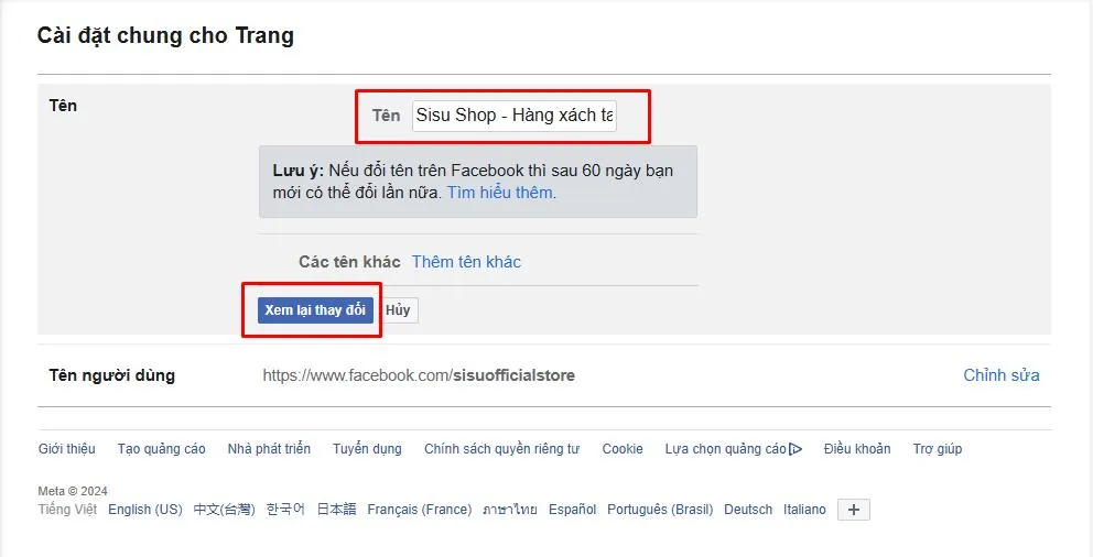 Xác nhận tên cũ và tên mới trước khi nhập mật khẩu và gửi yêu cầu