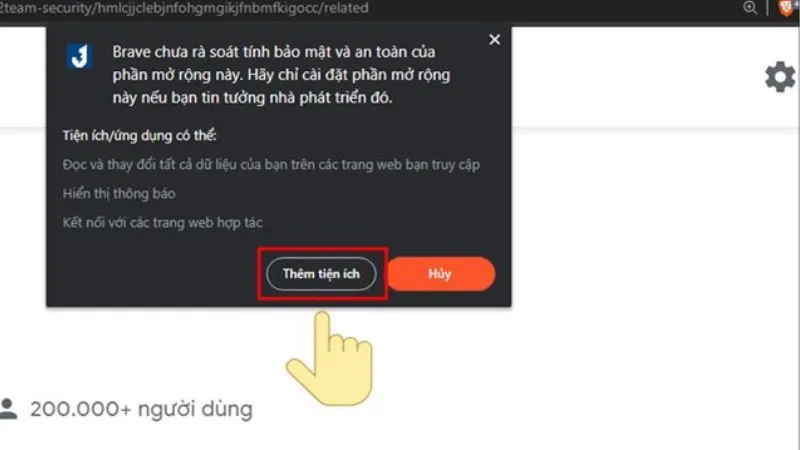 Xác nhận thêm tiện ích J2TEAM Security vào trình duyệt Chrome