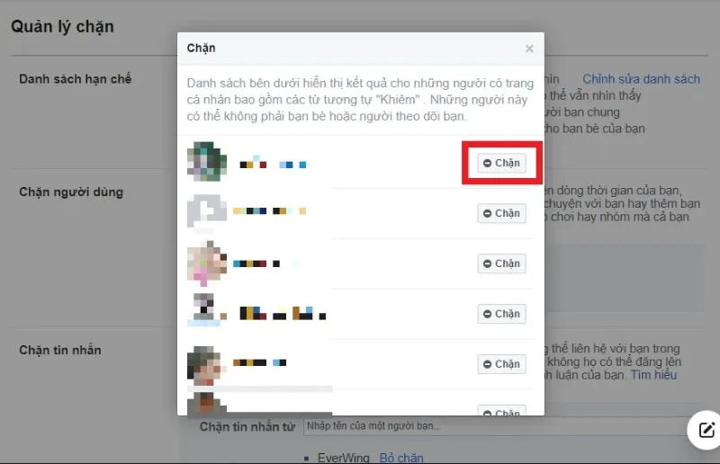 Xác nhận và hoàn tất việc chặn một tài khoản qua trình duyệt web