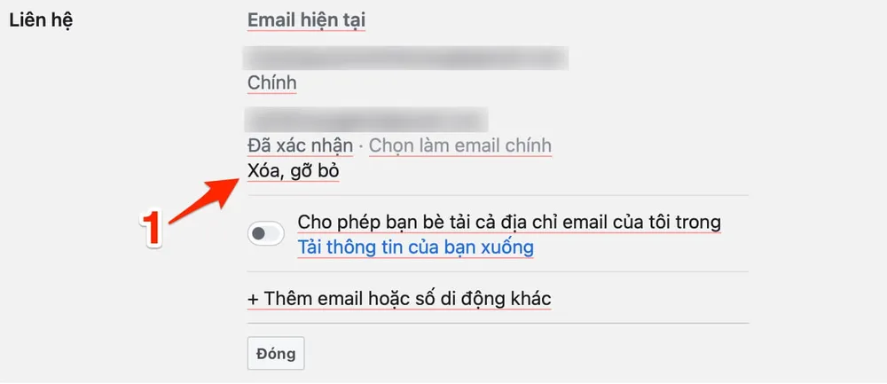 Gỡ bỏ email cũ sau khi hoàn tất cách đổi địa chỉ email trên facebook