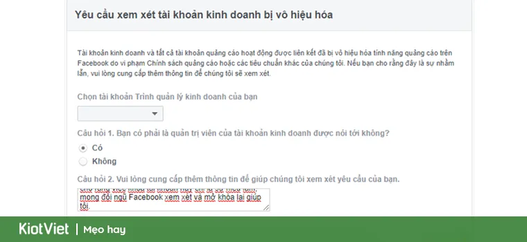 cách kháng cáo facebook: Hướng Dẫn Chi Tiết Để Khôi Phục Tài Khoản Quảng Cáo Bị Vô Hiệu Hóa