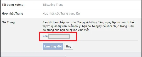 Yêu cầu xóa trang để bắt đầu quy trình xóa page facebook vĩnh viễn